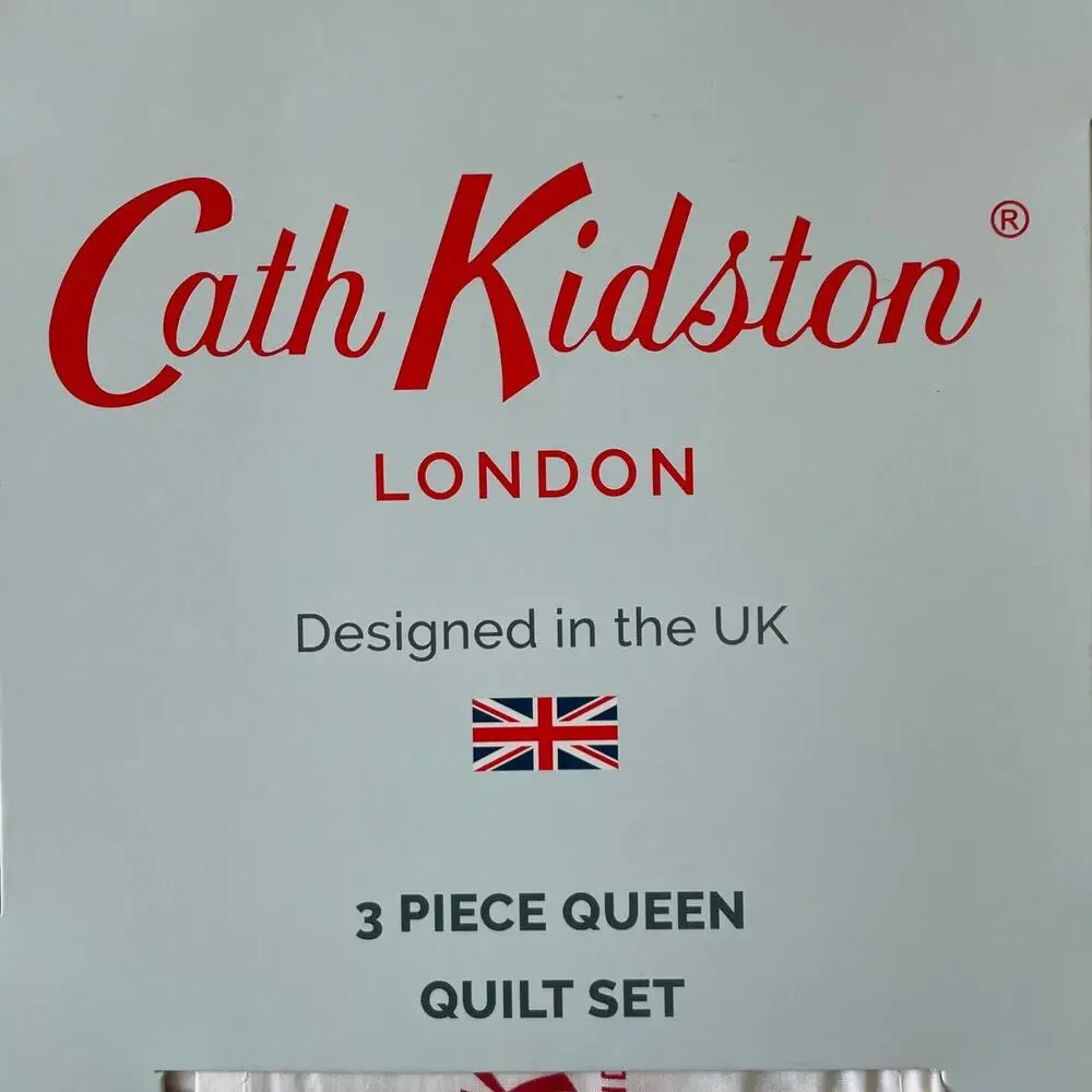 Cath Kidston London 3pc QUEEN Quilt & Sham Set Cottage Rose and Bows Pink NEW